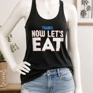 Lost Gods Womens Tank Top Thanks Now Lets Eat Graphic Charcoal Large